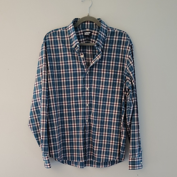 Lands' End Other - Land's End Shirt Size L Plaid Button Down Long Sleeve Cotton Office Casual Green